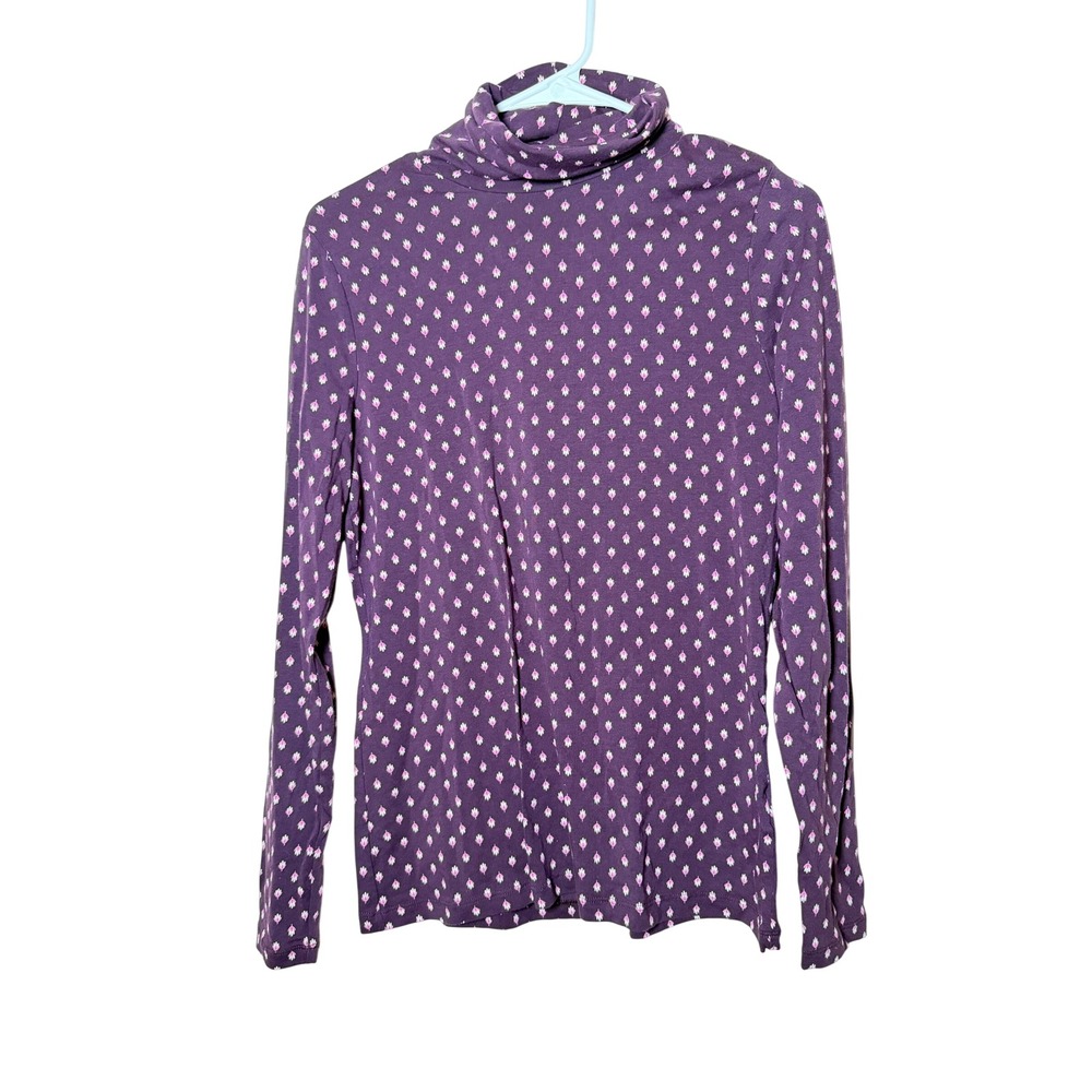 Lands End Purple Floral Ditsy Print Turtleneck Shaped Fit Long Sleeve Top Small